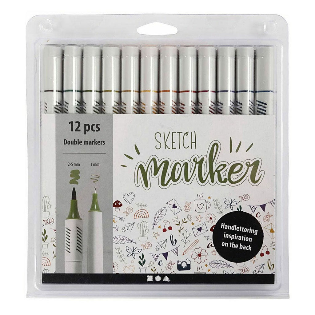 Creativ Company Handlettering-Marker, farbig, 12 Stück, doppelseitig