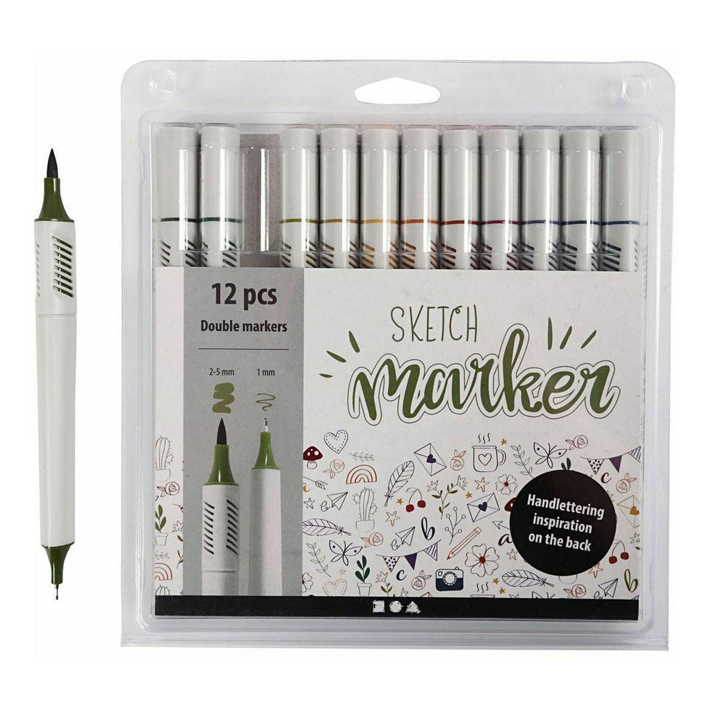 Creativ Company Handlettering-Marker, farbig, 12 Stück, doppelseitig