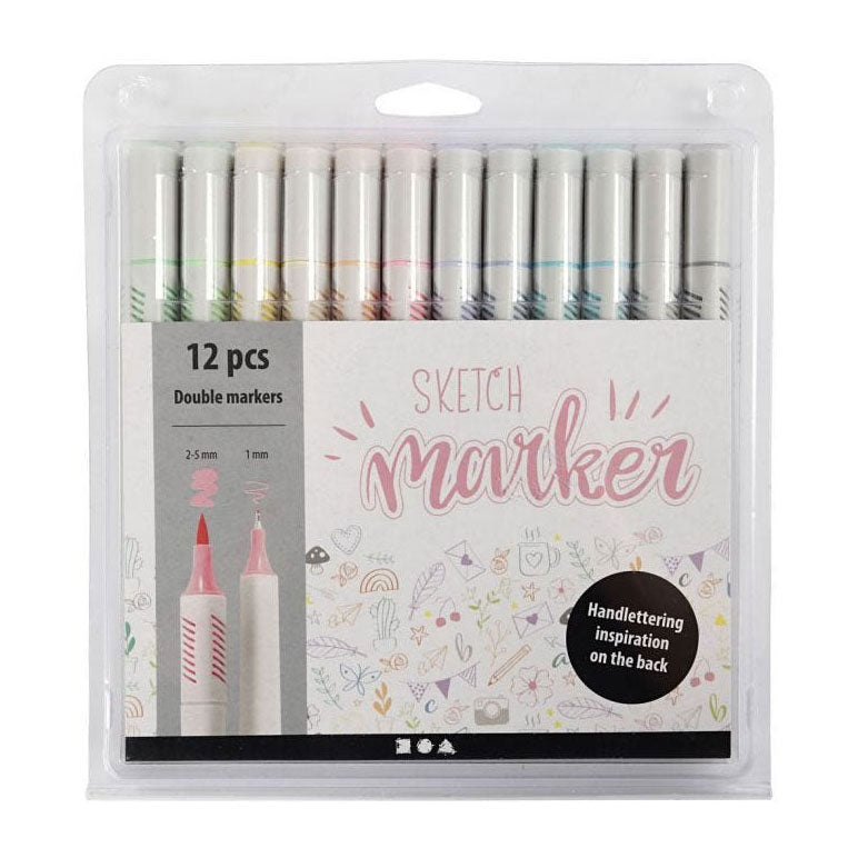 Creativ Company Handlettering-Marker, Pastellfarben, 12 Stück, doppelseitig