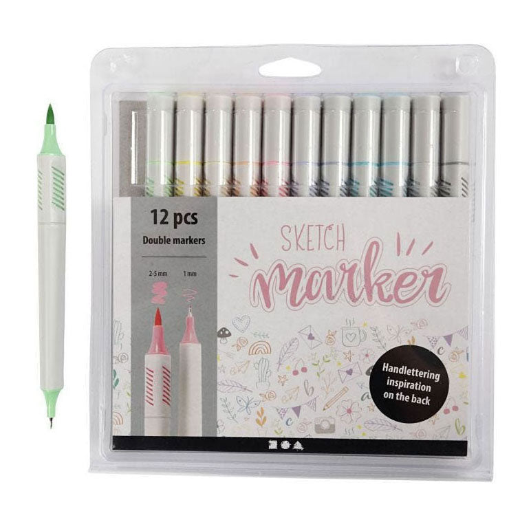 Creativ Company Handlettering-Marker, Pastellfarben, 12 Stück, doppelseitig