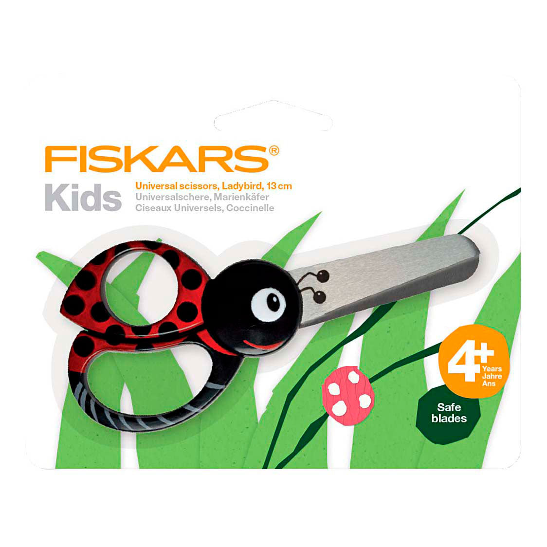 Creativ Company Fiskars Kinderschere mit Tiermotiv, Marienkäfer, Länge: 13 cm, 1 Stück
