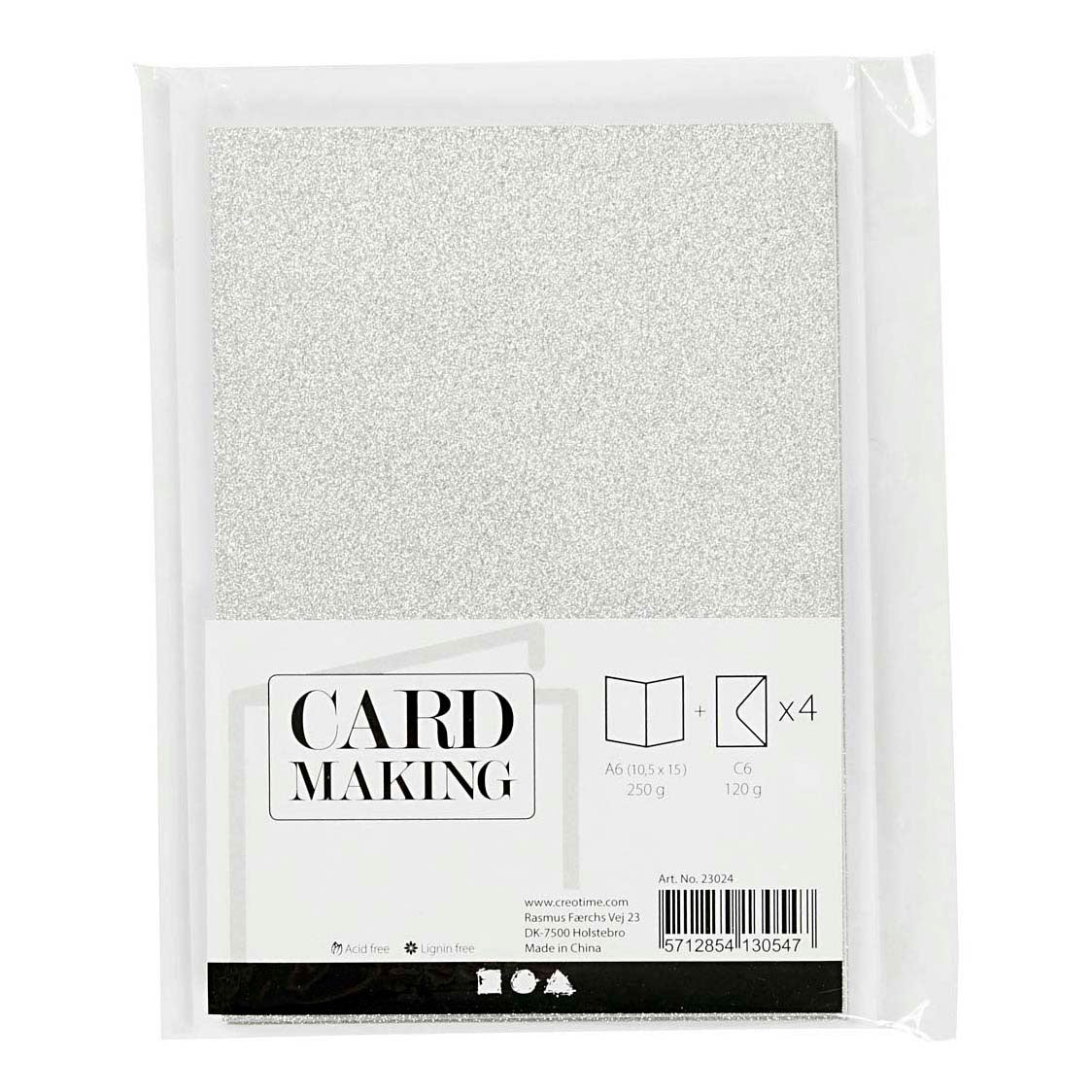 Creativ company kaarten en enveloppen 10,5x15cm glitter zilver - 4st.