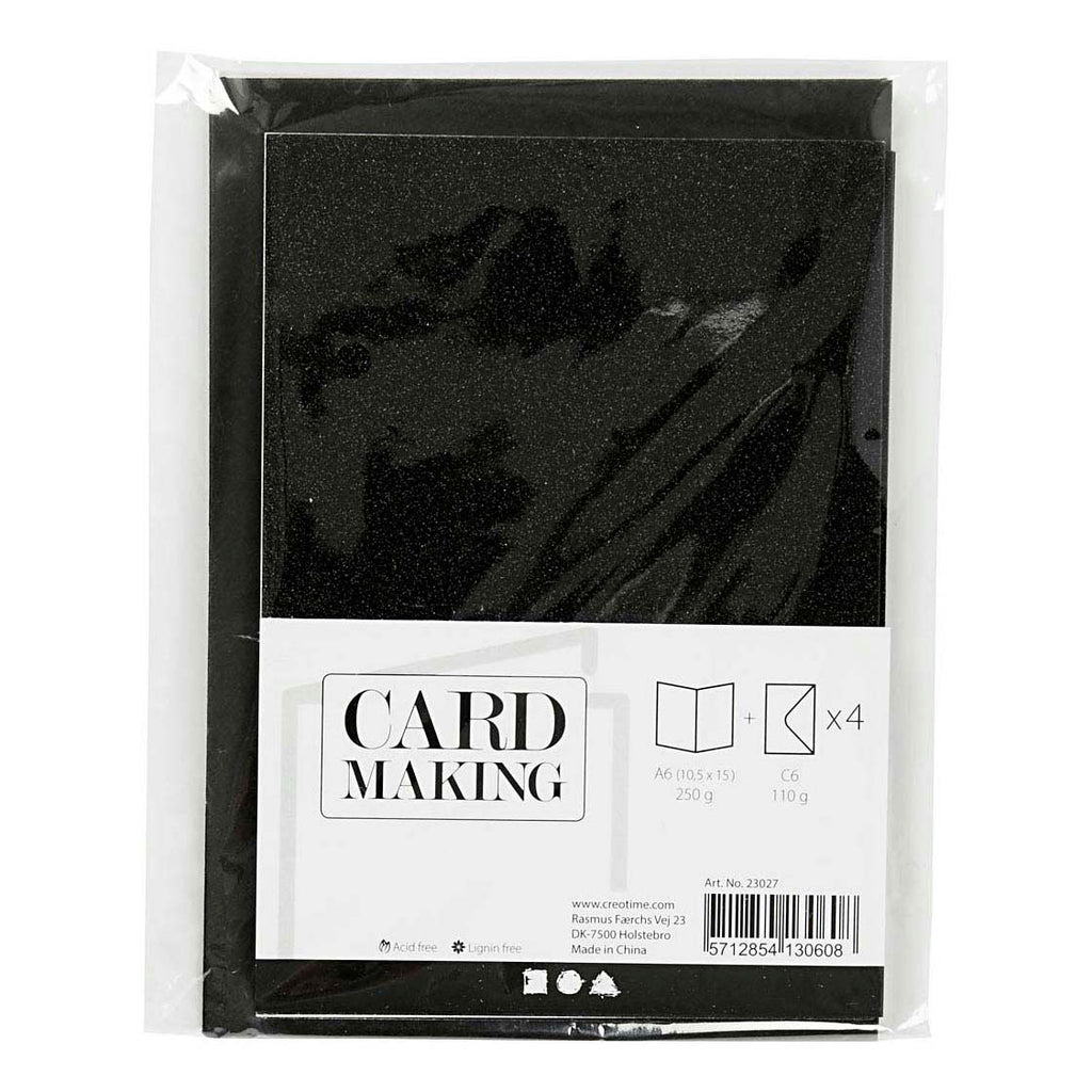 Creativ company kaarten en enveloppen 10,5x15cm glitter zwart - 4st.
