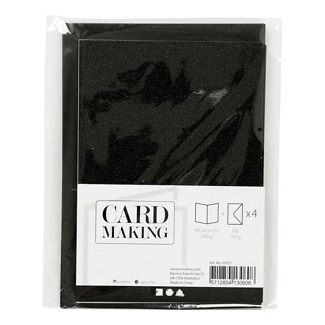 Creativ company kaarten en enveloppen 10,5x15cm glitter zwart - 4st.