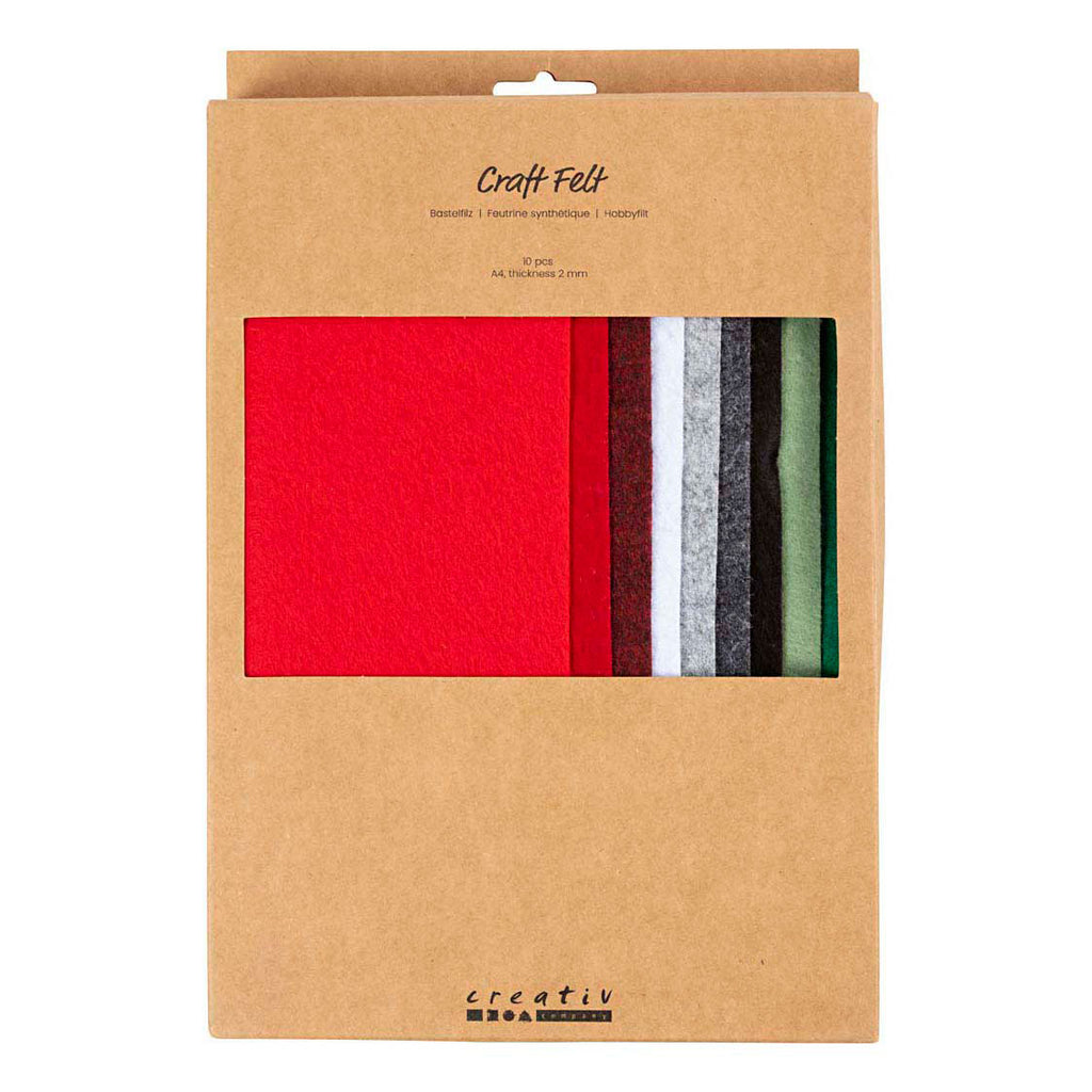 Creativ Company Hobbyfelt A4 Dicke 2 mm Weihnachtsfarben - 10 Stück.