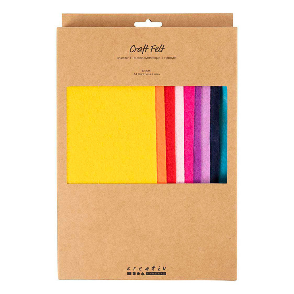 Creativ Company Hobbyfelt A4 Dicke 2 mm bunt - 10 Stück.