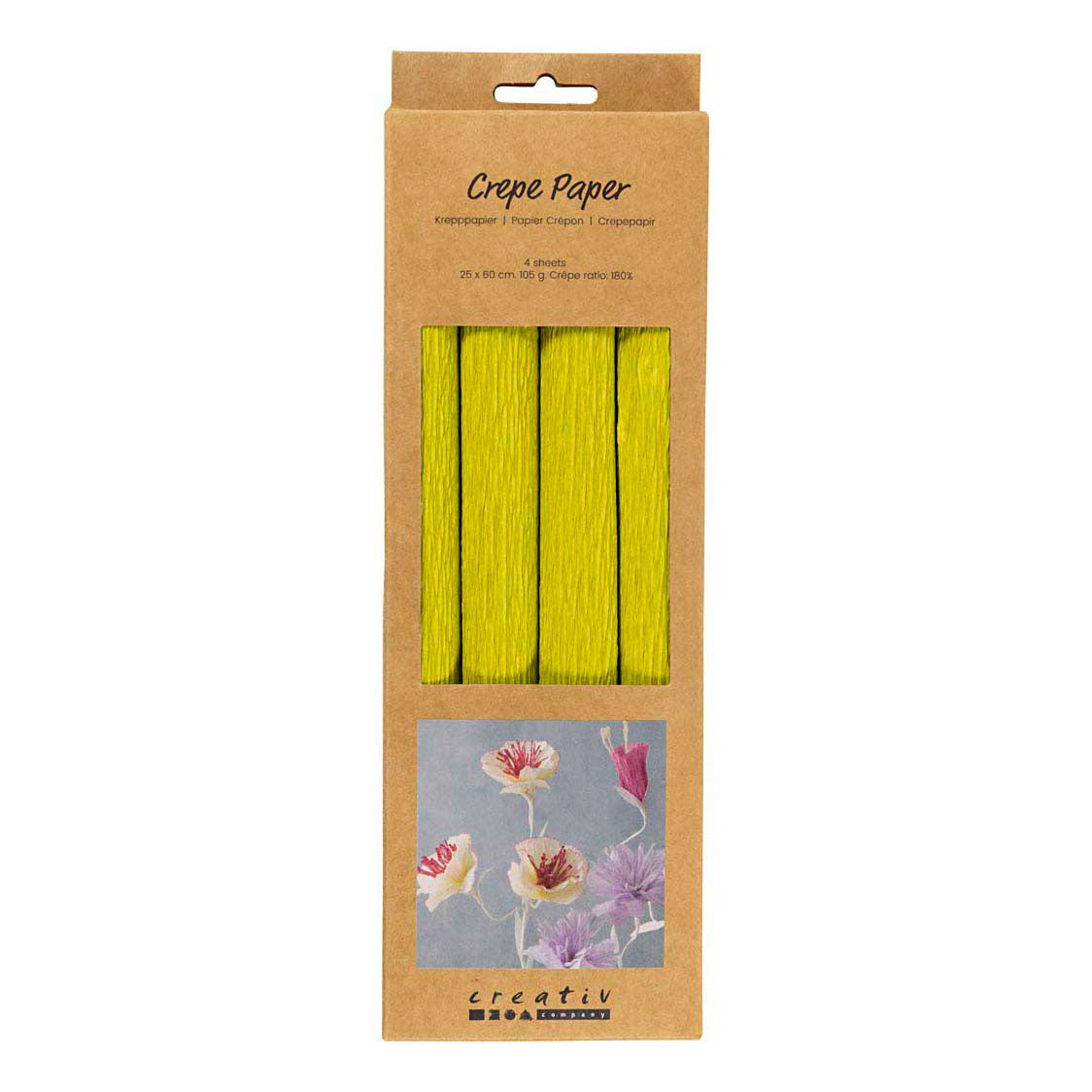 Creativ Company Krepppapier, Blattgröße 25 x 60 cm, Kreppanteil: 180 %, 105 g/m², hellgrün, 4 Blatt pro Karton