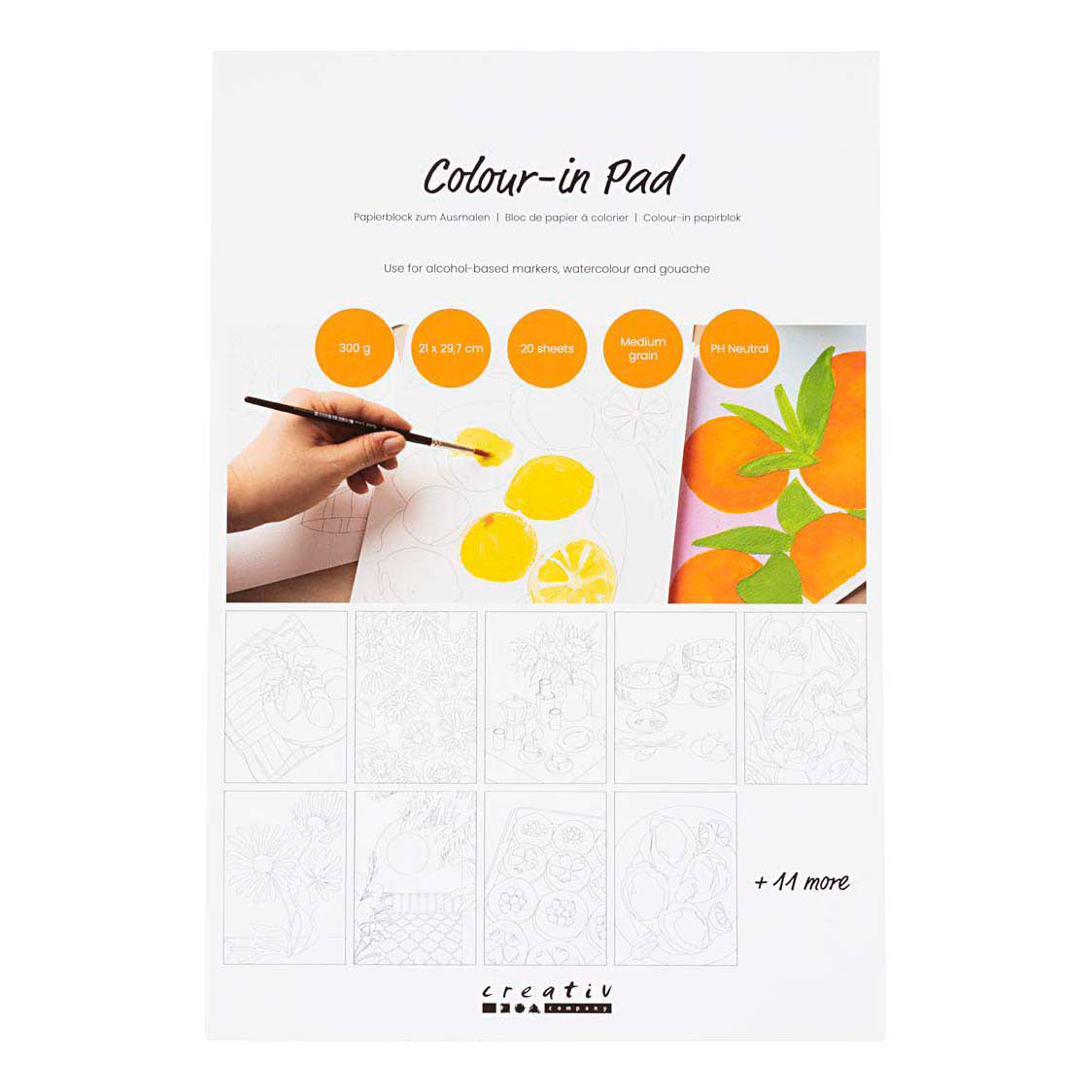 Creativ Company Farbblockpapier, A4, Blattgröße 210 x 297 mm, kaltgepresst, mittlere Körnung, 300 g/m², weiß, 20 Blatt, 1 Stück