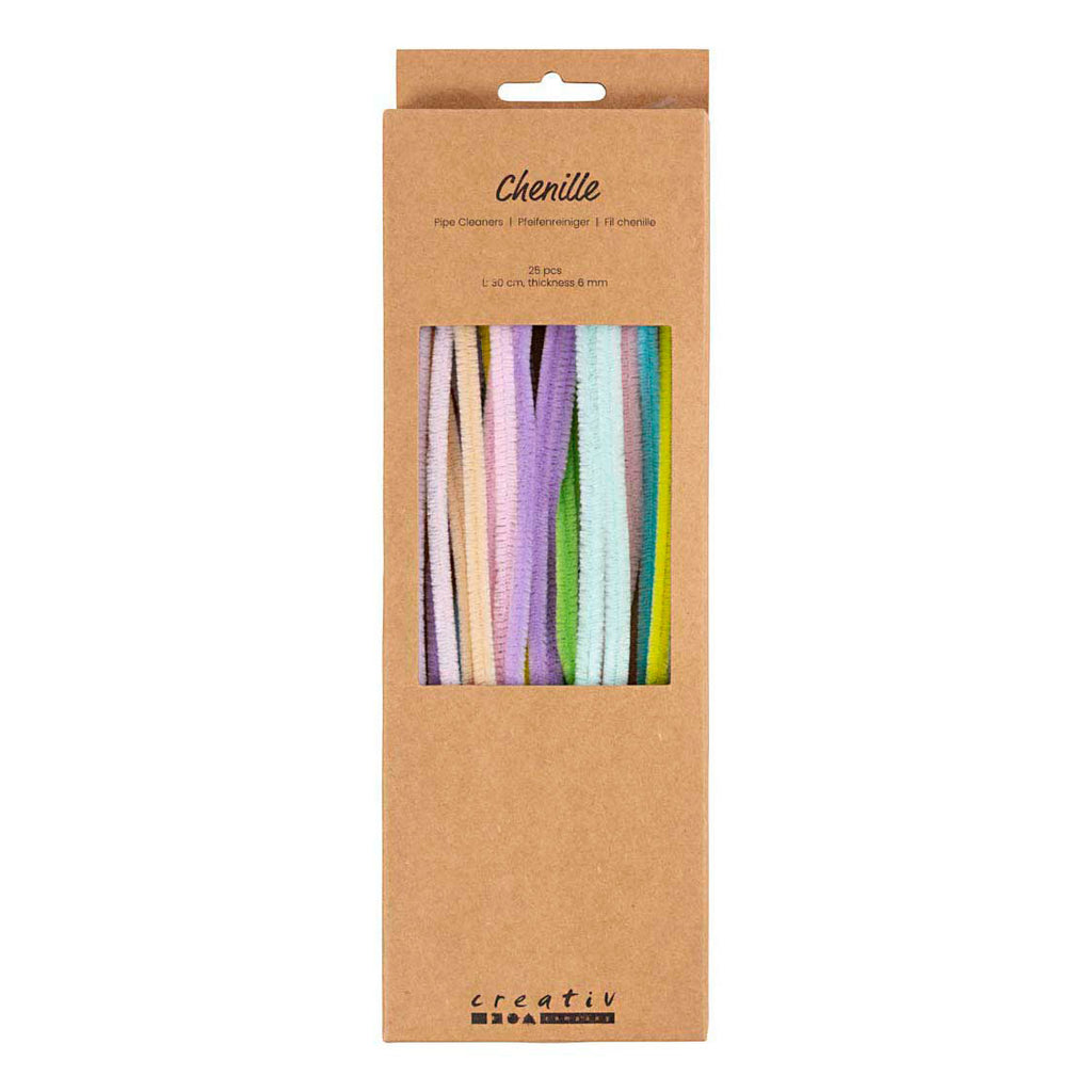 Creativ Company Chenille 6mm x 30cm Pastellfarben - 25 Stück.