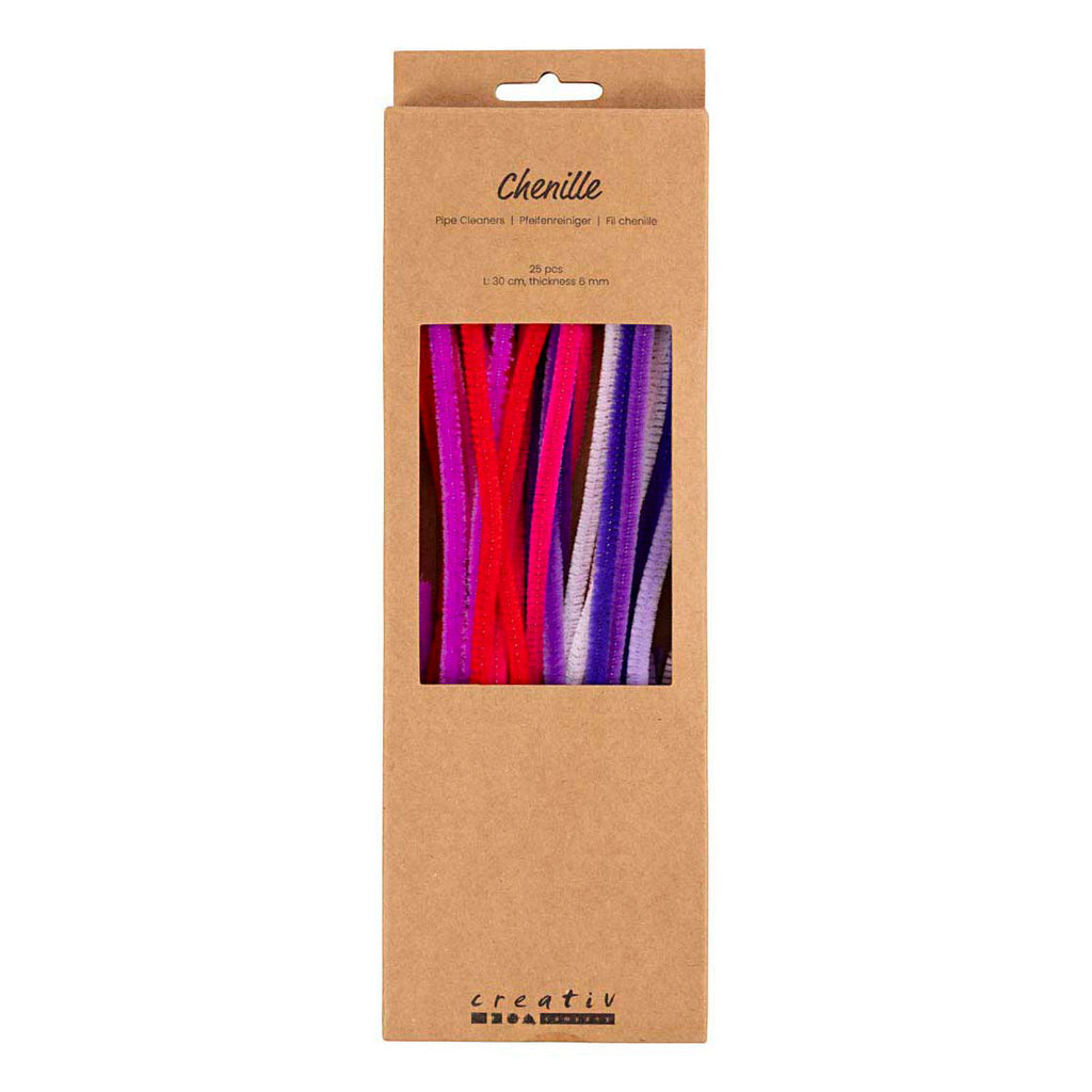 Creativ Company Chenille 6mm x 30cm lila und rosa Harmonie - 25 Stück.