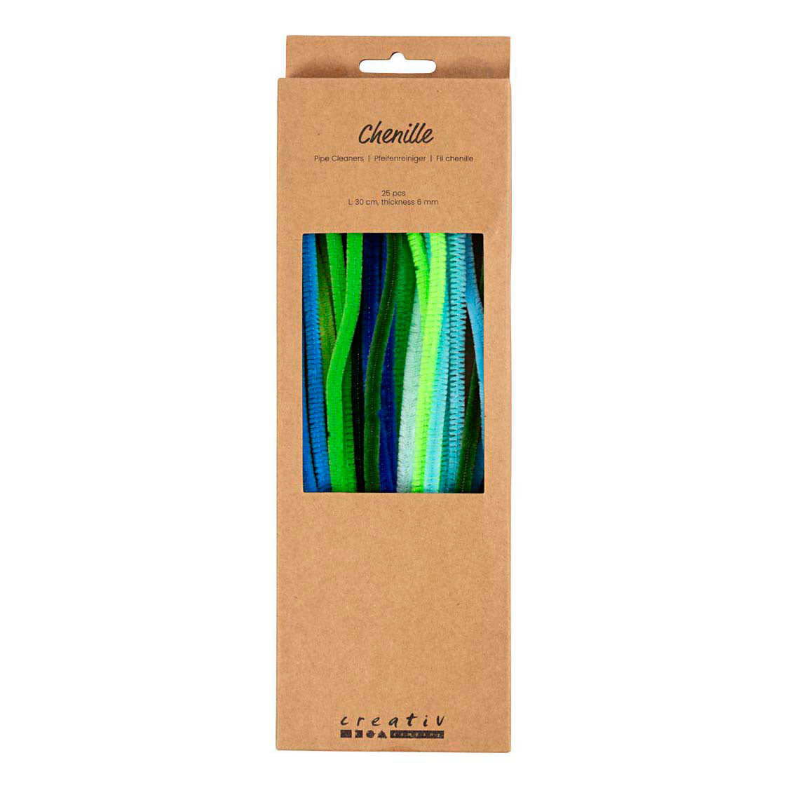 Creativ Company Chenille 6mm x 30cm grün und türkis harmonisch - 25 Stück.