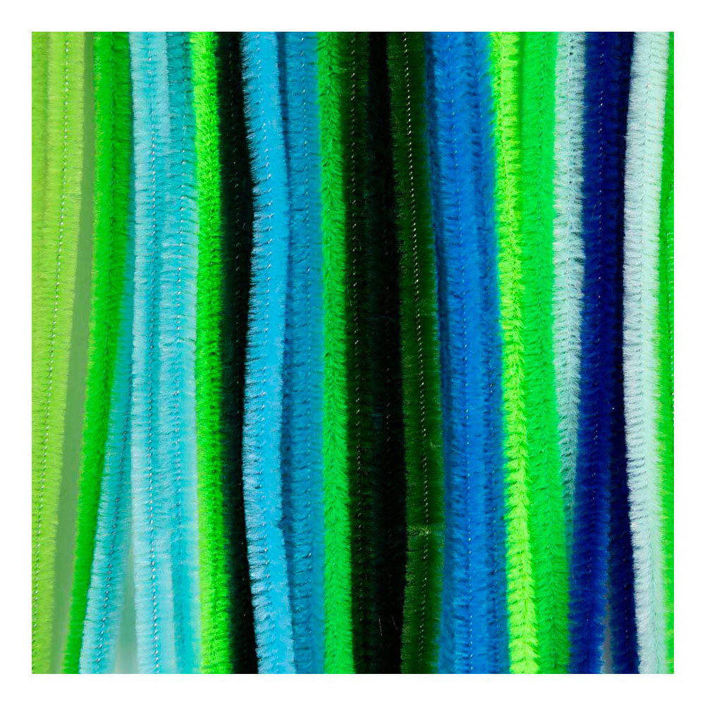 Creativ Company Chenille 6mm x 30cm grün und türkis harmonisch - 25 Stück.