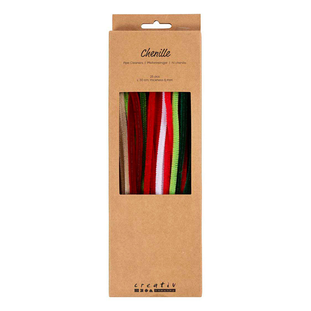 Creativ Company Chenille 6mm x 30cm Weihnachtsfarben - 25 Stück.