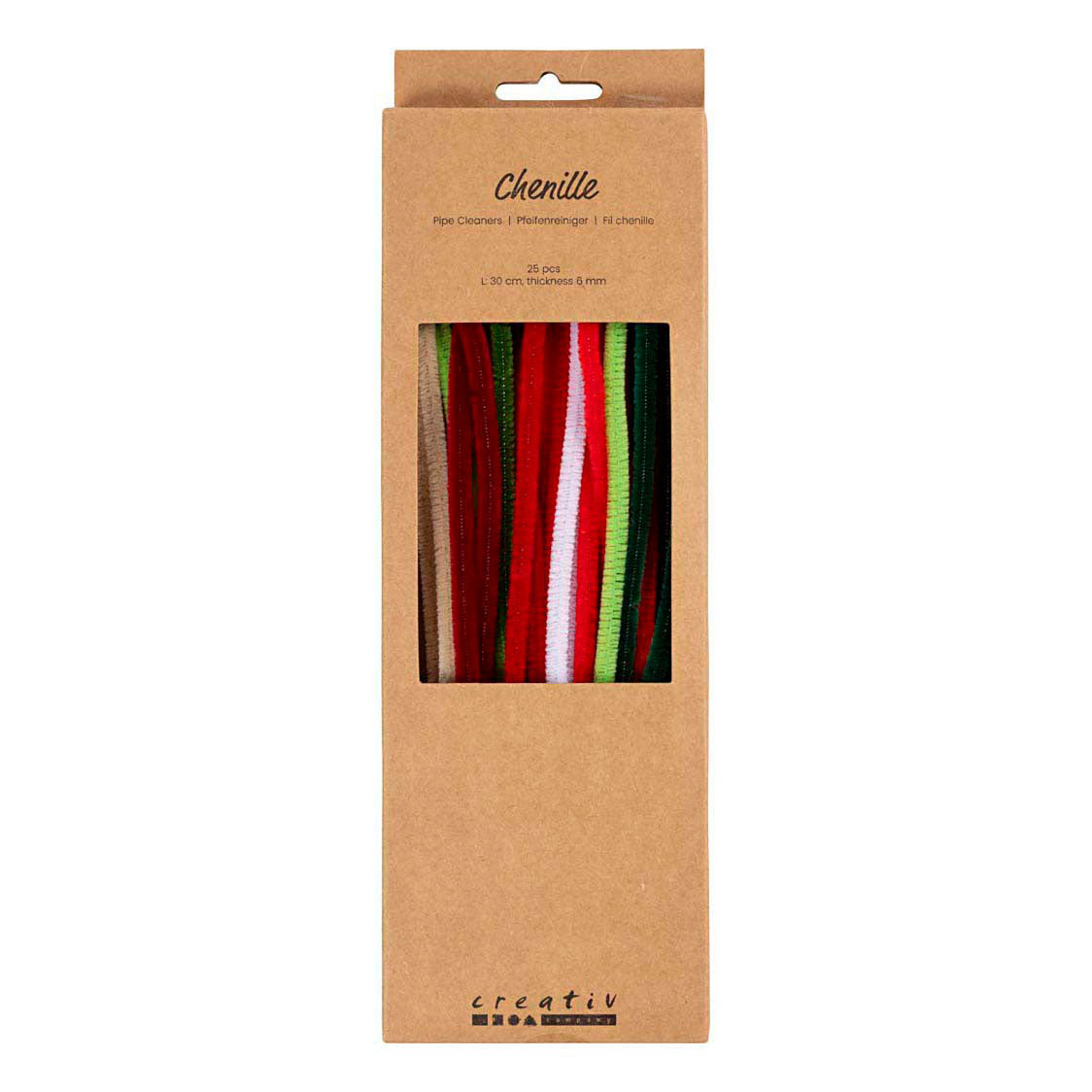 Creativ Company Chenille 6mm x 30cm Weihnachtsfarben - 25 Stück.