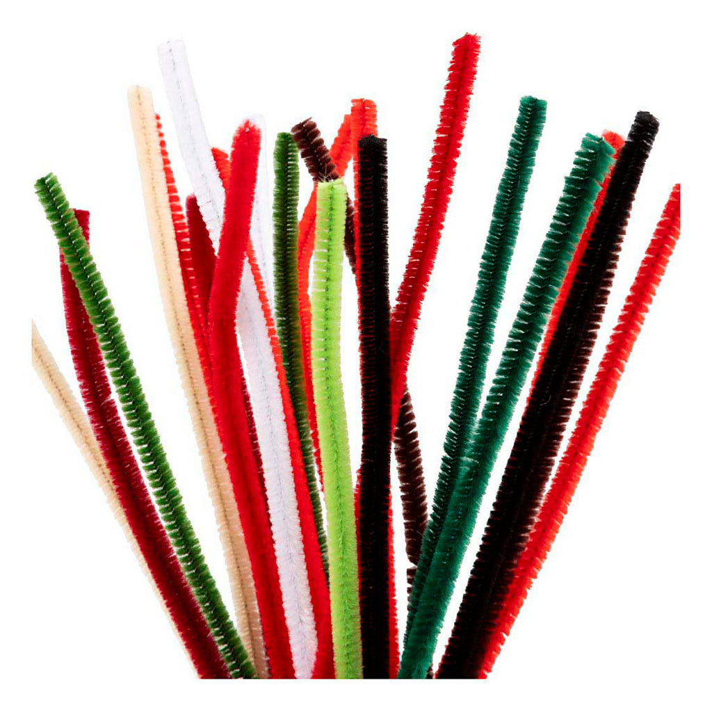 Creativ Company Chenille 6mm x 30cm Weihnachtsfarben - 25 Stück.