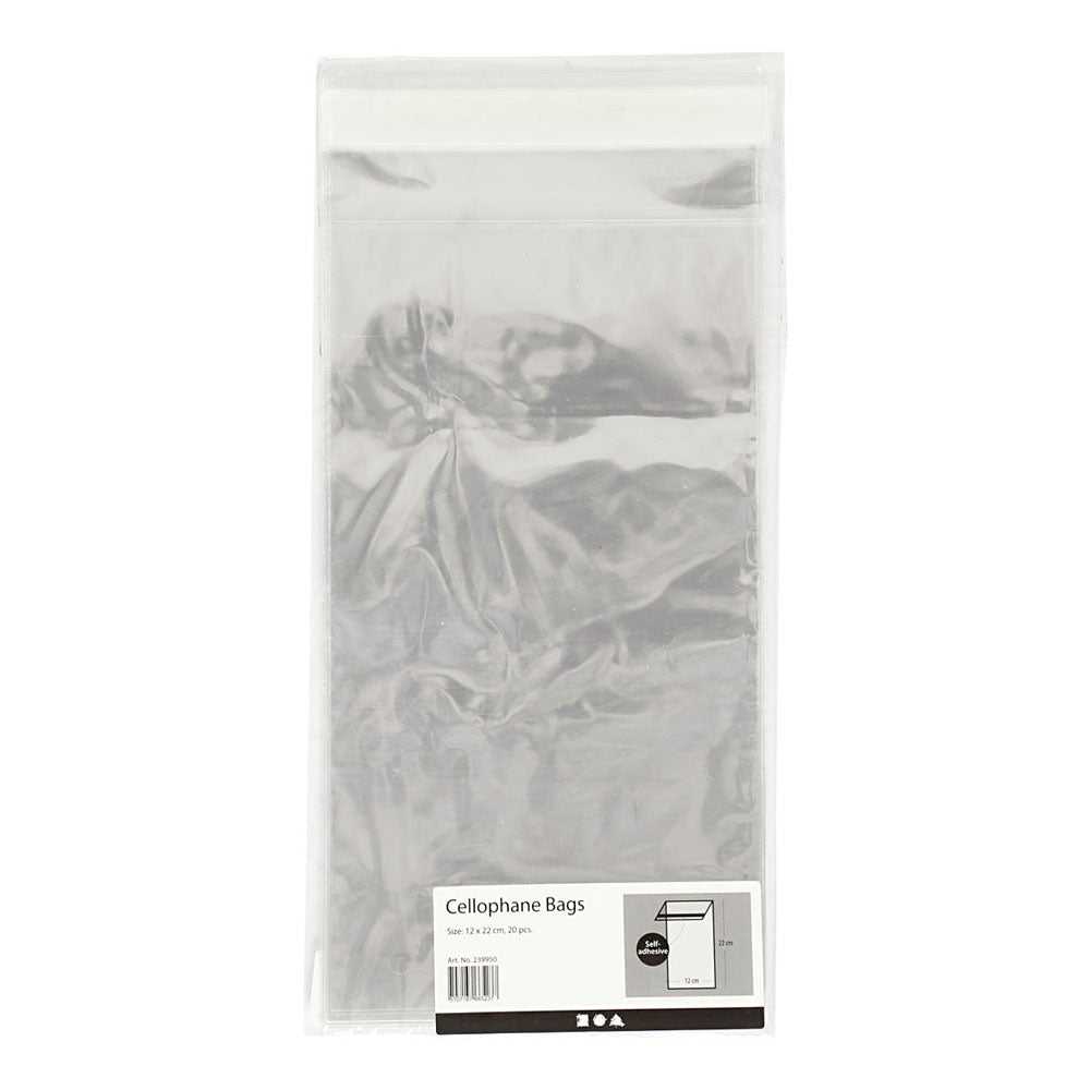 Creativ company cellofaan zakjes - opbergzakjes - cadeauzakjes - zelfklevende sluitstrip - transparant - rechthoek - 22x12cm - 25 micron - 20 stuks