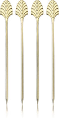 Viski art deco cocktailprikkers - roestvrijstaal - goudkleur - 4 stuks