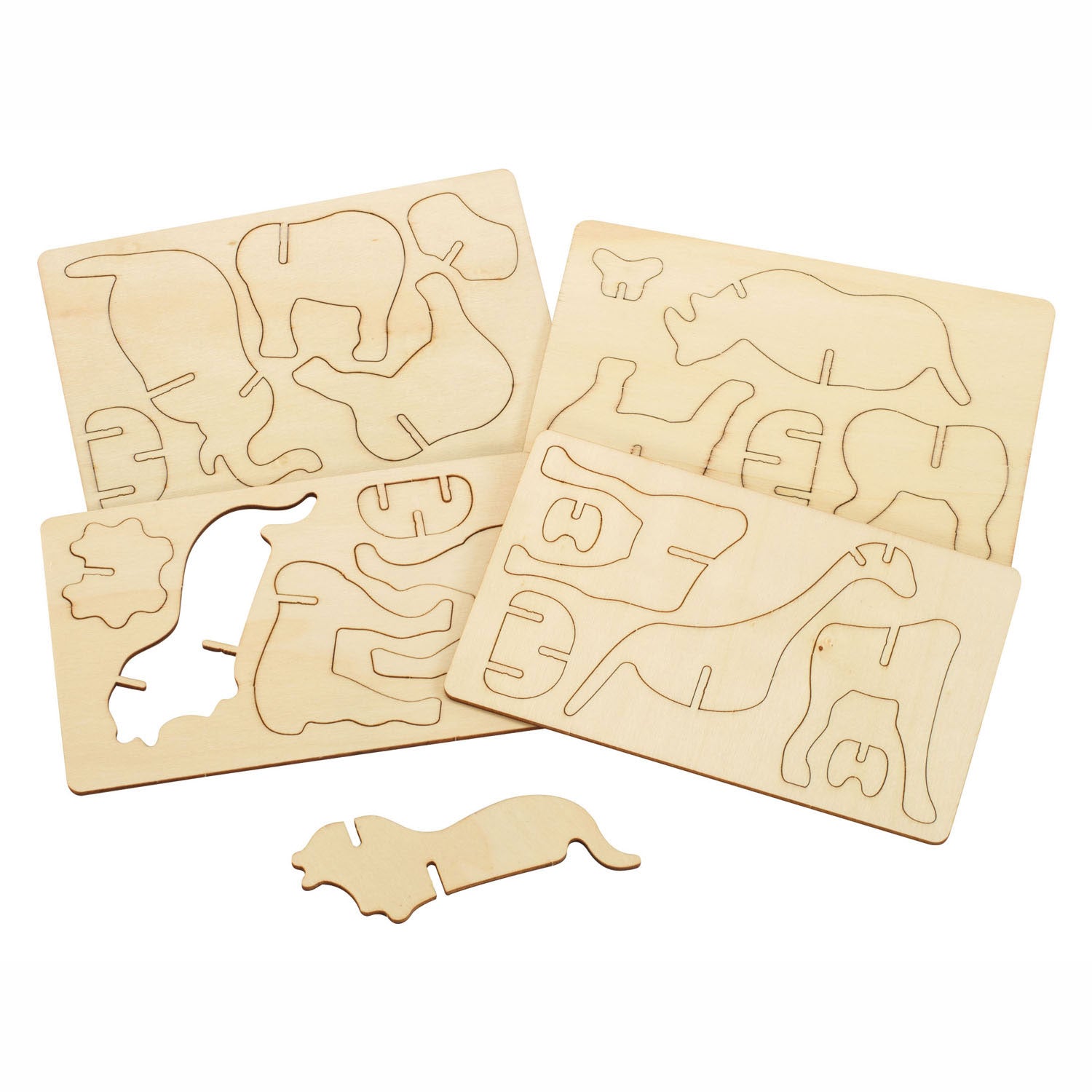 Colorations bouwpakketje houten 3d jungledieren, set van 4