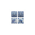 Onderzetters blauw wit olifant 10,8x10,8cm set a 4 stuks in doosje