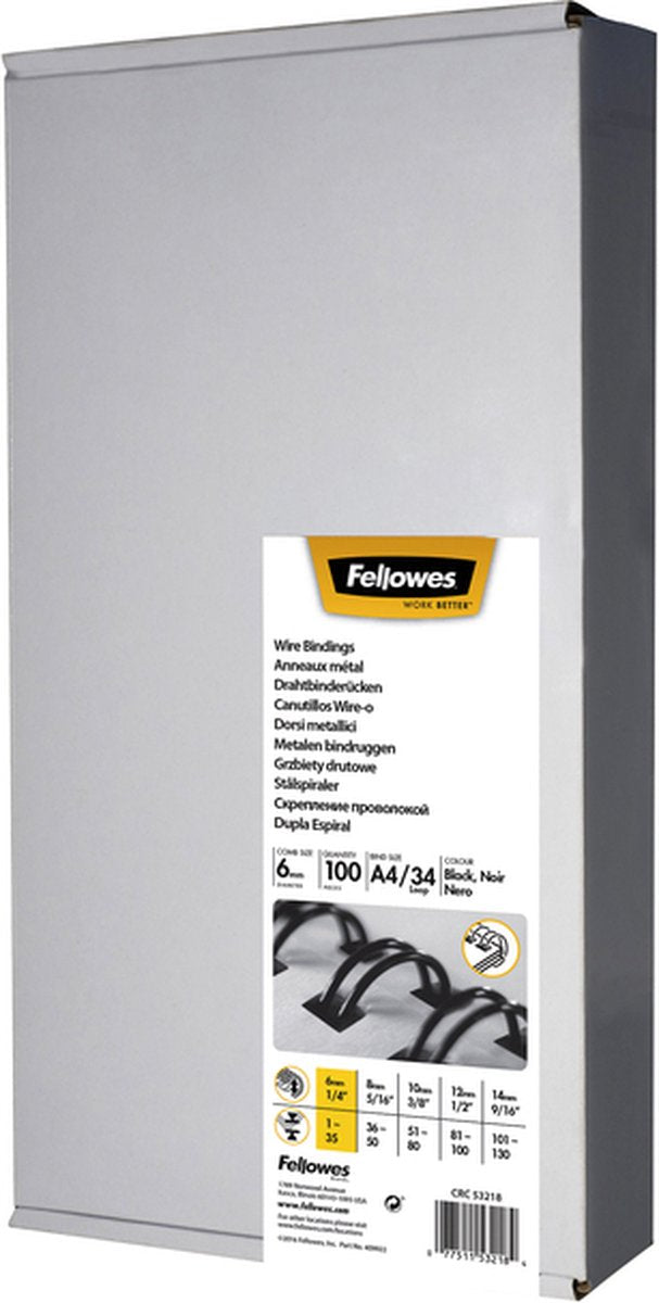 Fellowes bindruggen metaal 6 mm zwart, 100 stuks