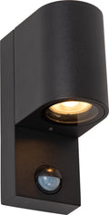Lucide zaro - wandspot wandlamp binnen buiten - 1xgu10 - ip65 - beweging dag nacht sensor (uitschakelbaar) - zwart
