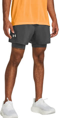 Under armour ua launch 5'' 2-in-1 shorts-gry heren sportbroek - castlerock - castlerock - reflecterend l