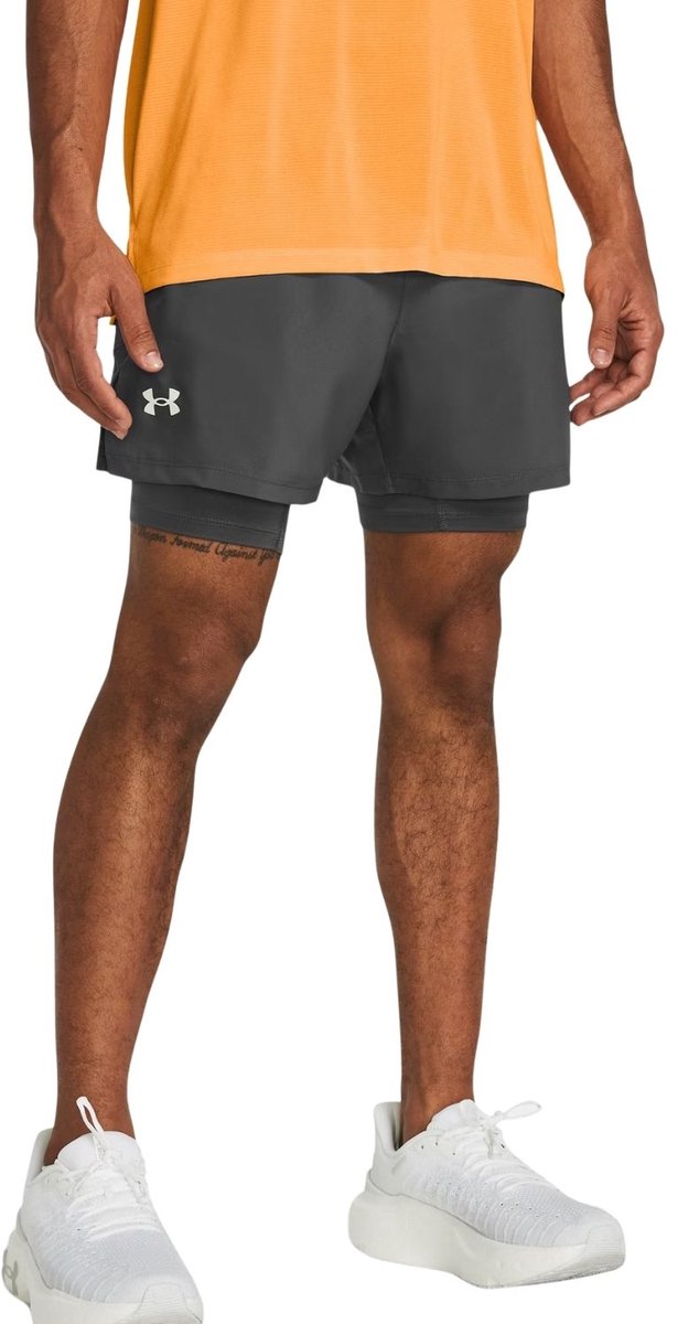 Under armour ua launch 5'' 2-in-1 shorts-gry heren sportbroek - castlerock - castlerock - reflecterend l