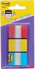 Post-it â® index strong, blauw, rood, geel, 25.4 x 38 mm, 22 tabs kleur dispenser