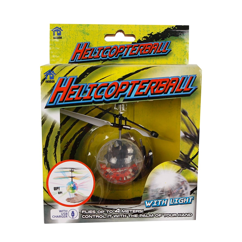 Van manen helicopterball met licht boven je handpalm