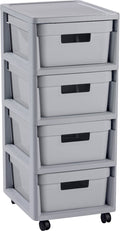 Curver infinity ladesysteem - 4 lades van 11l - met wieltjes - 36x30×66 cm - grijs