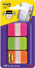 Post-it ® index strong, roze, groen, oranje, 25.4 x 38 mm, 12 tabs kleur dispenser