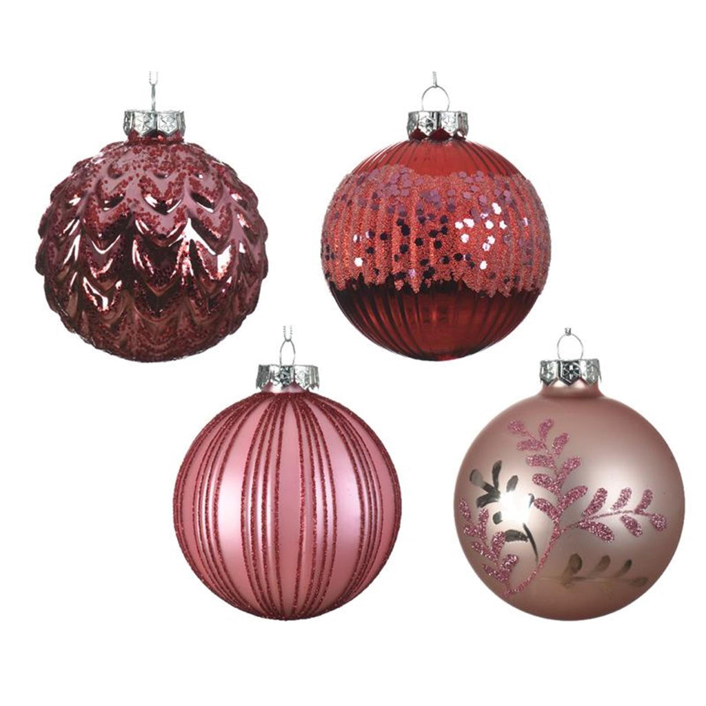 Decoris kerstballen mix glas ds a 12 stuks roze