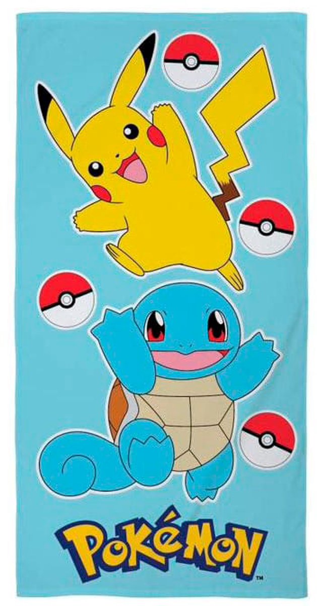 Pokémon pokemon strandlaken squirtle en pikachu 70 x 140 cm lichtblauw