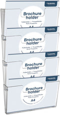 Europel folderbakjes meervoudig – flyers, folders visitekaartjes – 4x a4 liggend – 29,7 x 21 cm – glasheldere presentatie – beurzen en kantoren – 4 losse delen wandmontage en zelf in te delen
