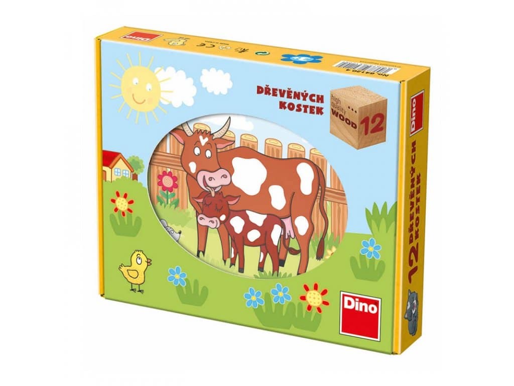 DinoToys Dino-Puzzle – Bauernhof-Puzzle aus Holzblöcken – 12 Blöcke