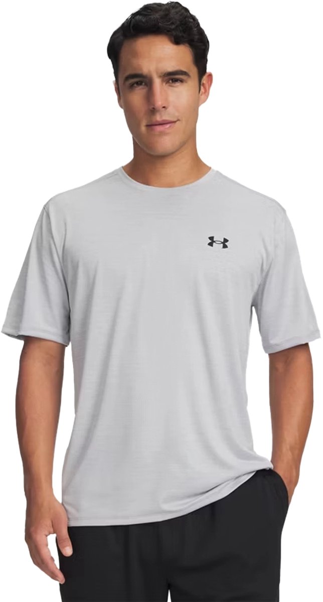 Under armour ua tech vent ss-gry heren sportshirt - halo grijs - zwart s