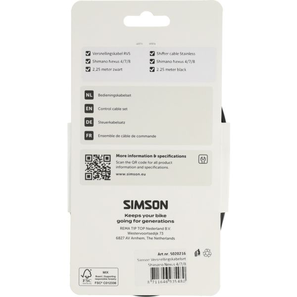 Simson Schaltzugsatz Shimano Nexus 4 7 8 schwarz Edelstahl