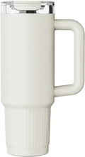 Merkloos sans marque kozie thermosbeker 980 ml – rvs – dubbelwandig geïsoleerd – crème beige – voor warme koude dranken