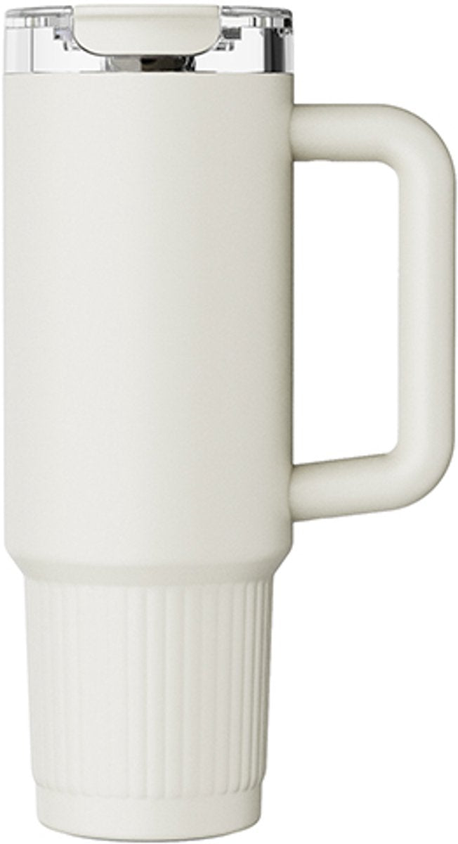 Merkloos sans marque kozie thermosbeker 980 ml – rvs – dubbelwandig geïsoleerd – crème beige – voor warme koude dranken