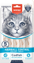 Wanpy - likbare snack met functie - kabeljauw kip - haarbal controle - 5 x 5 sticks van 14 gram