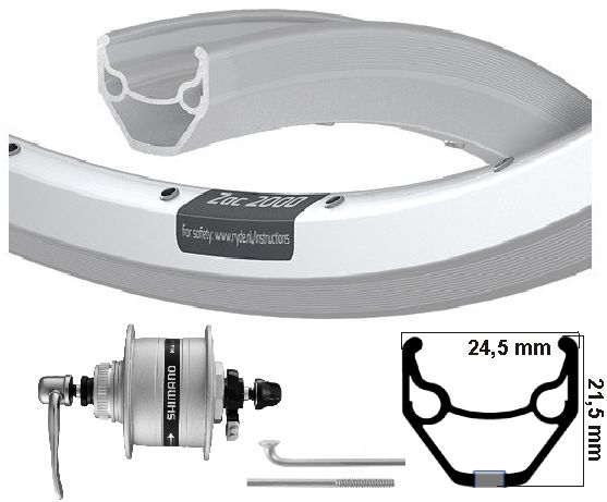 KGS -Vorderrad 28 Zoll (622) ZAC 2000 Silber HUB 6v3W + Scheibenausfälle