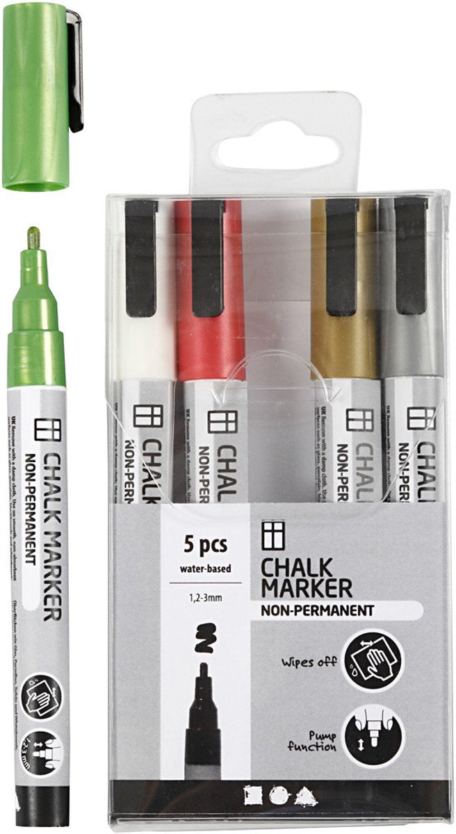 Creativ Company Kreidemarker in Metallicfarben, 5 Stück.