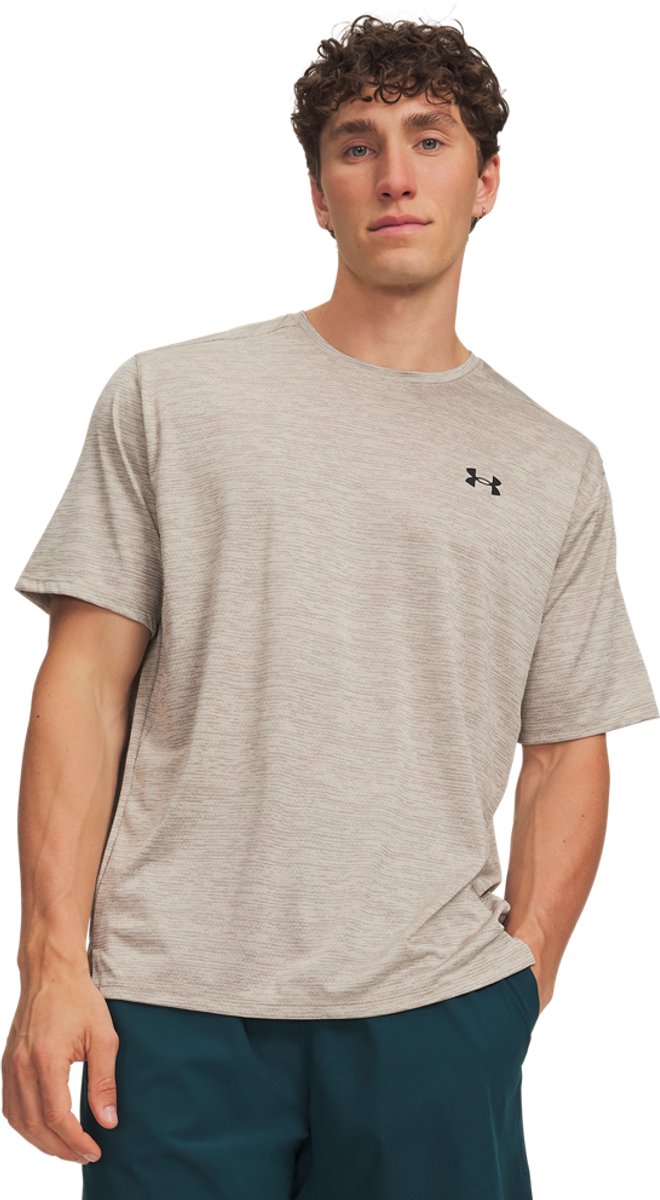Under armour ua tech vent ss-brn heren sportshirt - timberwolf taupe - ultimate zwart m