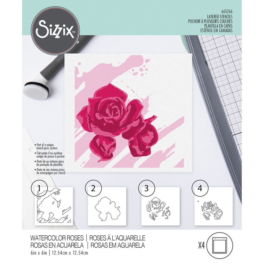 Sizzix • layered stencils watercolor roses 4stuks