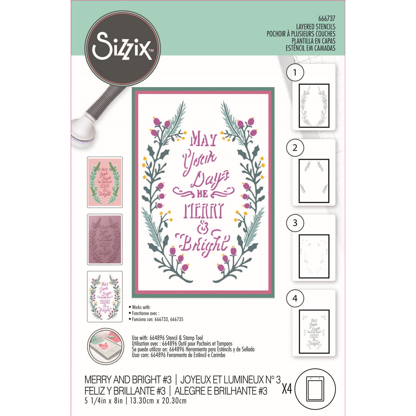 Sizzix • layered stencils a6 merry bright 4pcs