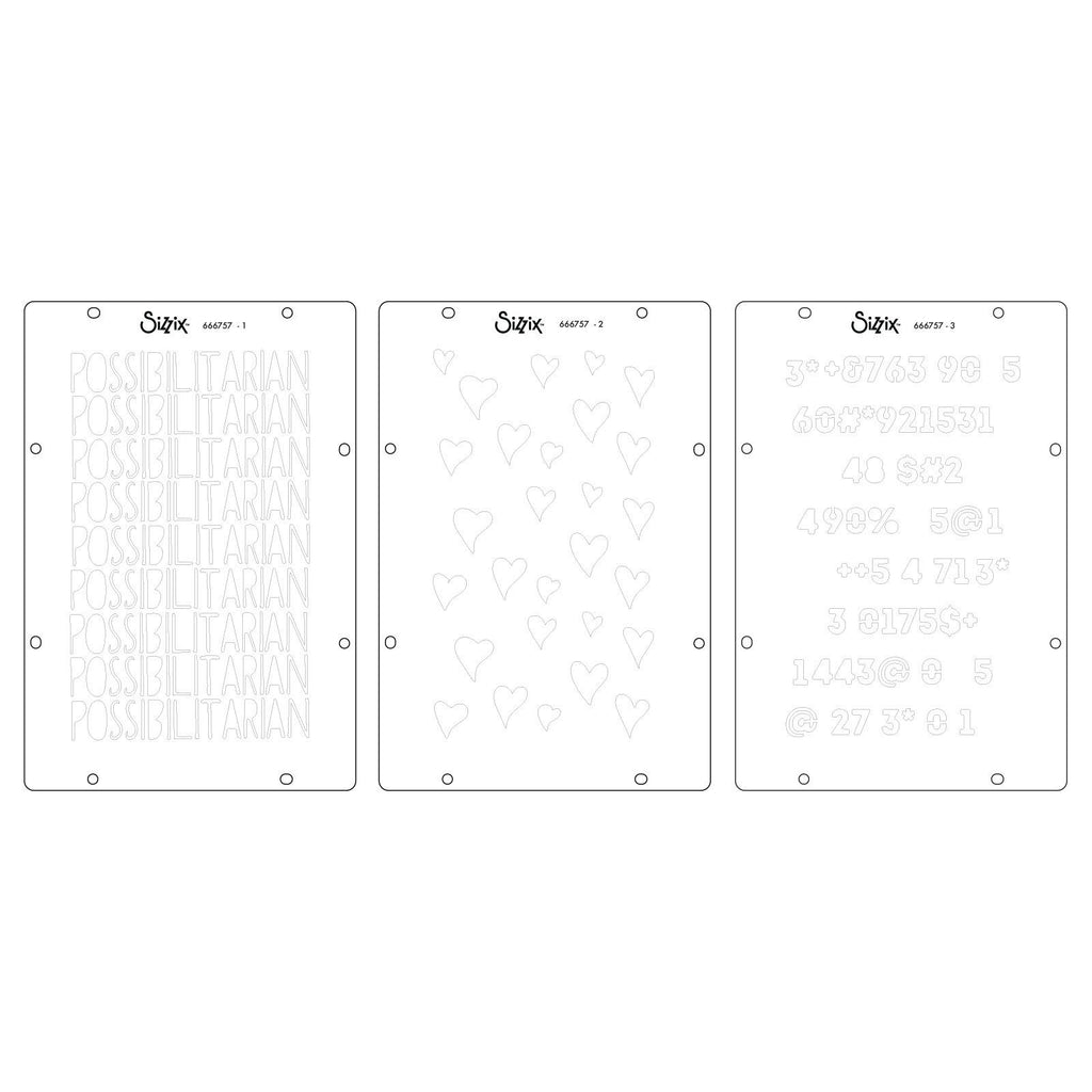 Sizzix • studio stamps set 13pcs 3pcs stencils possibilitarian by cat kerr