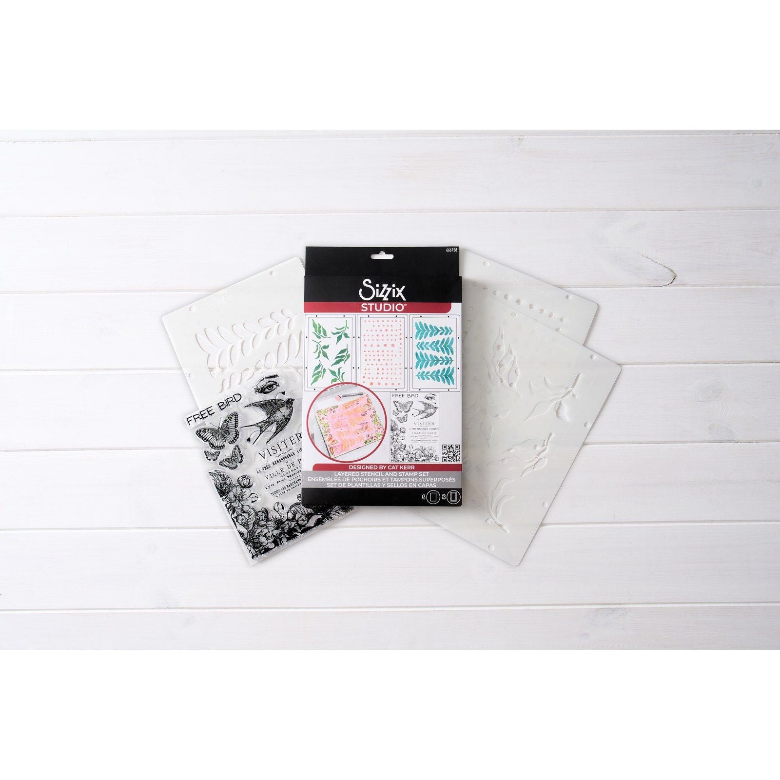 Sizzix • studio stamps set 6pcs 3pcs stencils the visiter by cat kerr