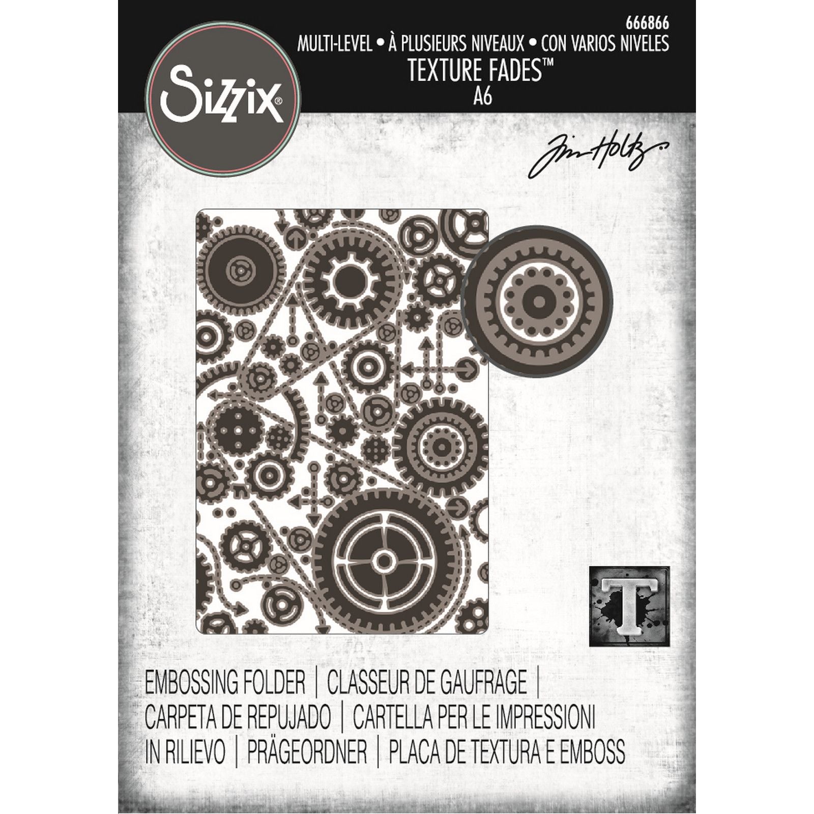 Sizzix • multi level textured impressions embossing folder vault gears by tim holtz