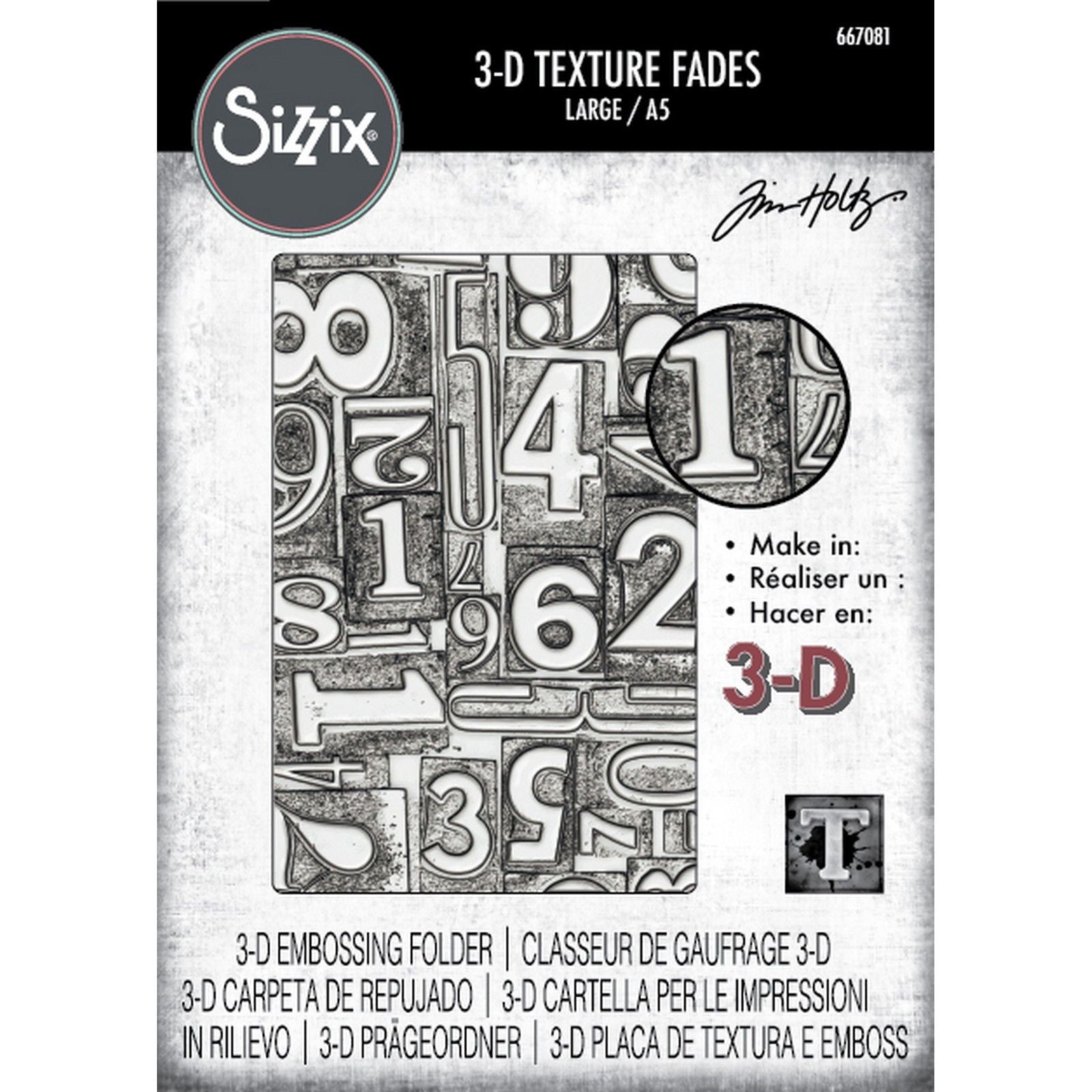 Sizzix • 3d texture fades embossing folder numbered large a5 by tim holtz