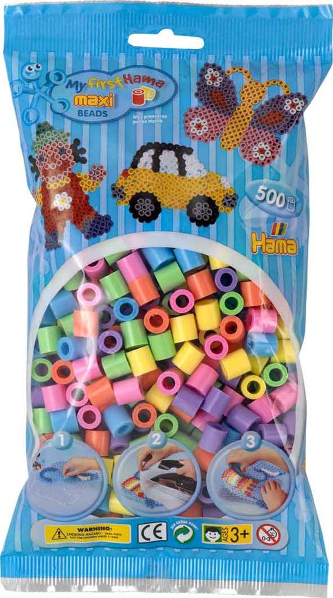 Hama Maxi Bügelperlen in Schale - Pastellmix (050), 600 Stück.